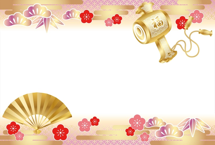 Free Vector new year card template decorated with japanese auspicious design elements.