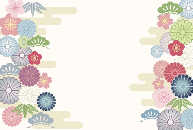 New year card vector template decorated with japanese auspicious vintage charms.