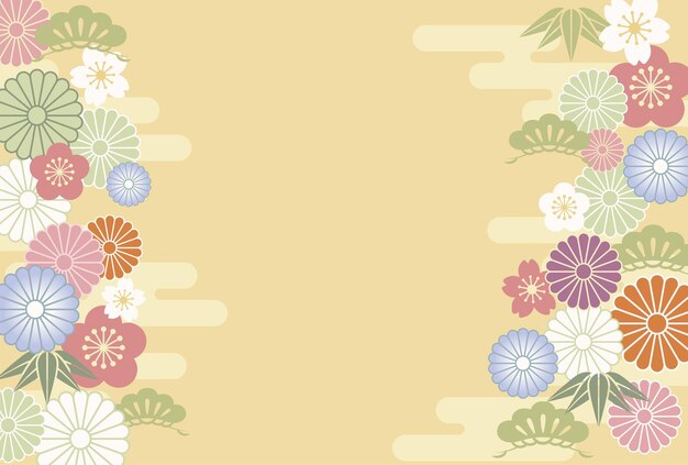 New Year Card Vector Template Decorated With Japanese Vintage Charms.