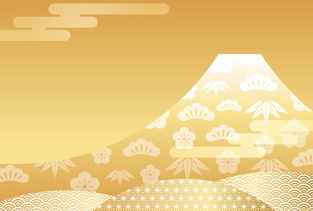 Free vector new year card vector template with gol mt. fuji decorated with japanese auspicious vintage design el