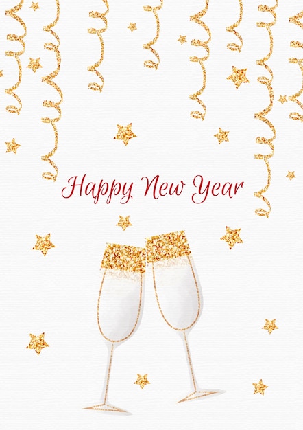 Free vector new year card with champagne glasses