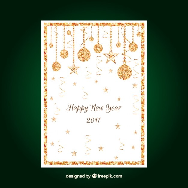 Free vector new year card with golden glitter