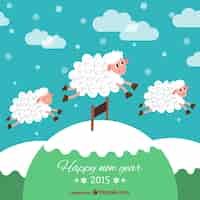 Vettore gratuito scheda di nuovo anno con le pecore