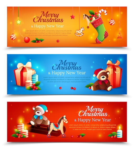 New year cartoon horizontal  banner set