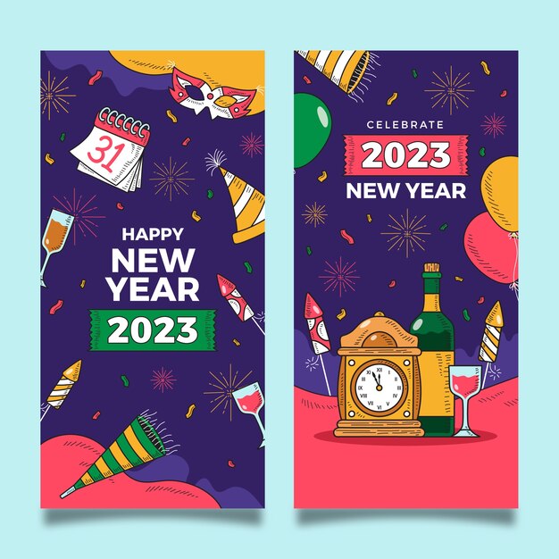 New year celebration vertical banners set