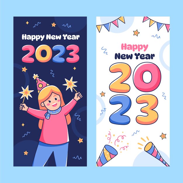 New year celebration vertical banners set