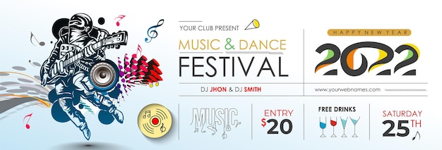 New year christmas music party event web banner for 2022