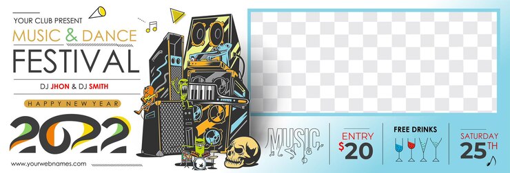 Free Vector new year christmas music party event web banner for 2022