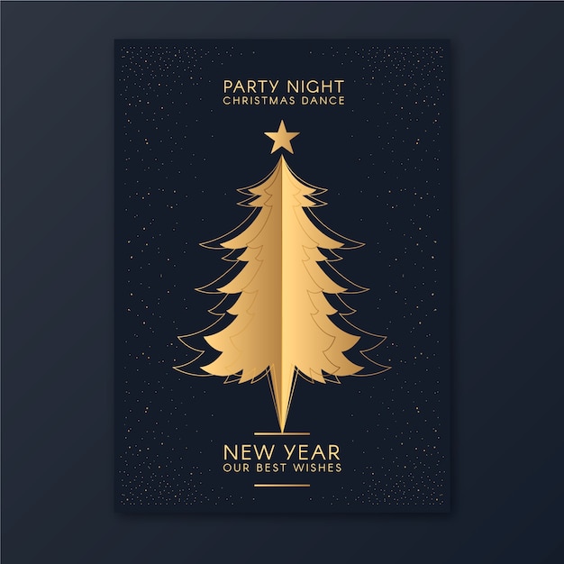 New year christmas tree party poster template in outline style