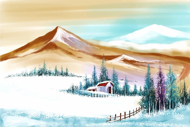山を背景に新年とクリスマス ツリーの冬の風景