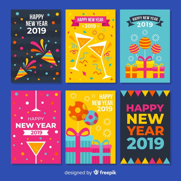 New year colorful elements cards pack