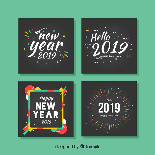 New year colorful frames cards pack