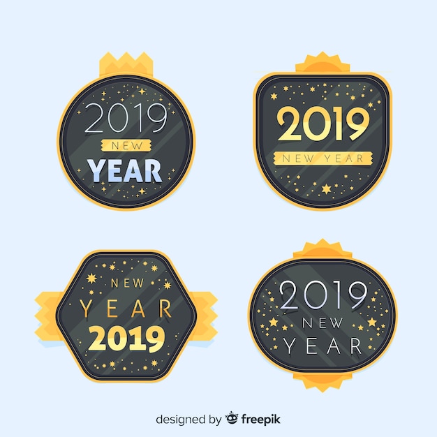 Free vector new year flat badges collection