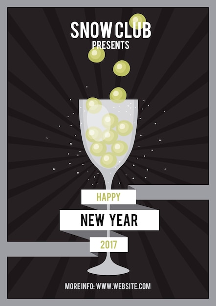 Free vector new year gass with grapes poster