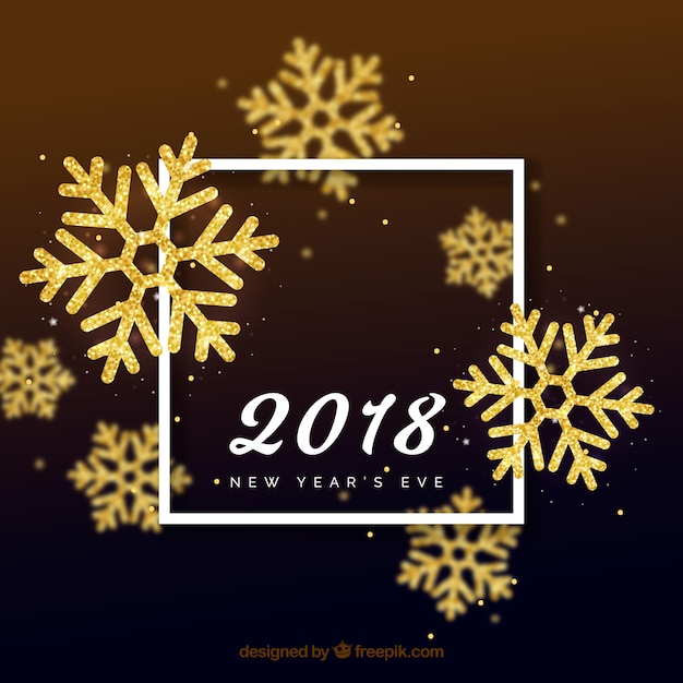 New year golden background with snowflakes