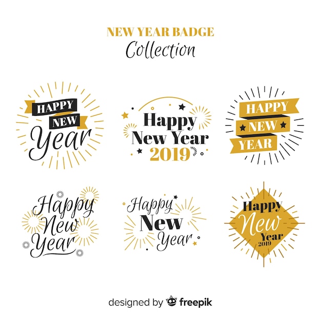 Free vector new year golden details badge collection