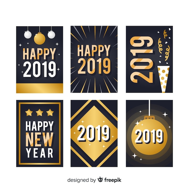 New year golden elements cards pack