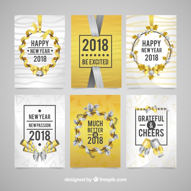 Vettore gratuito cartoline d'auguri di nuovo anno in giallo e bianco