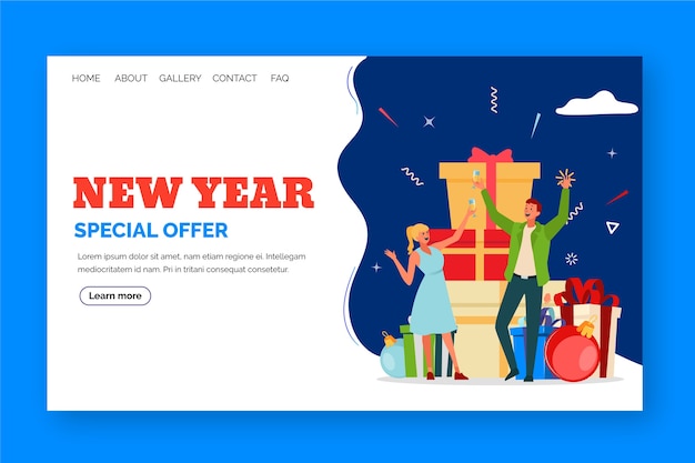 Free vector new year landing page in flat design