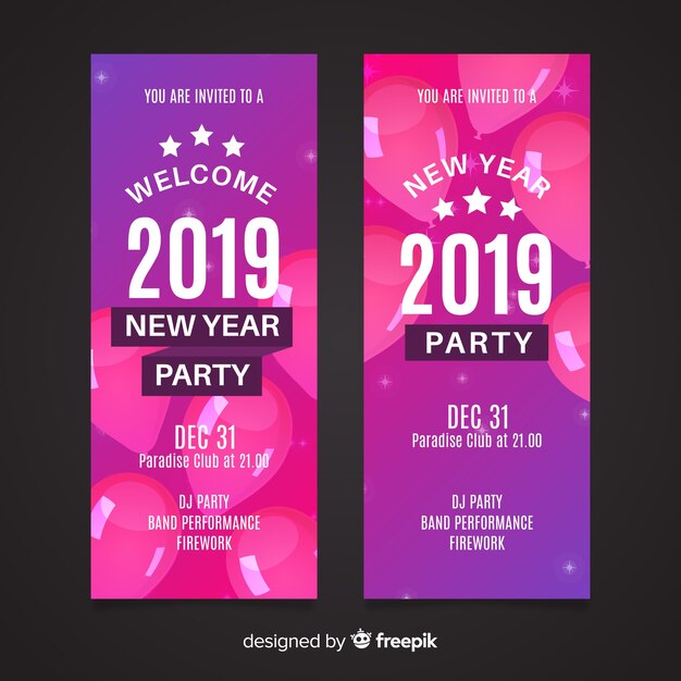 New year party balloons banner template