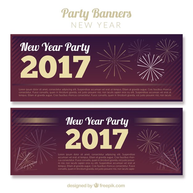 Free vector new year party banners with fireworks