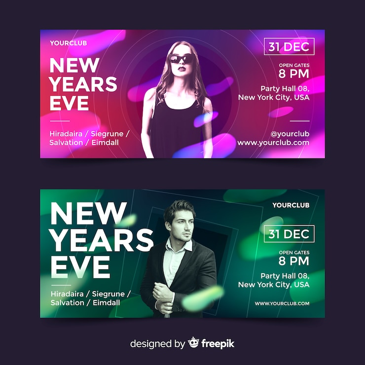 Free Vector new year party banners with photo