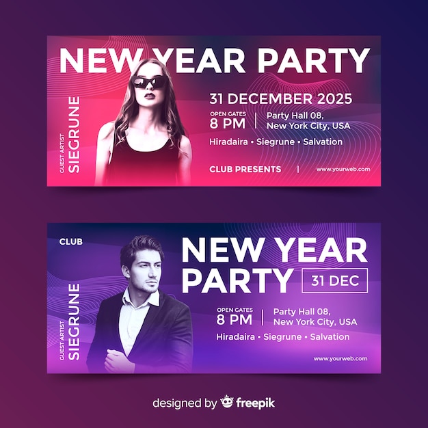 Free vector new year party banners with photo