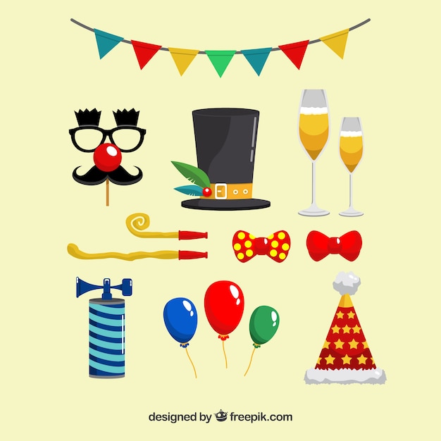Vettore gratuito raccolta di elementi di festa di capodanno in diversi colori