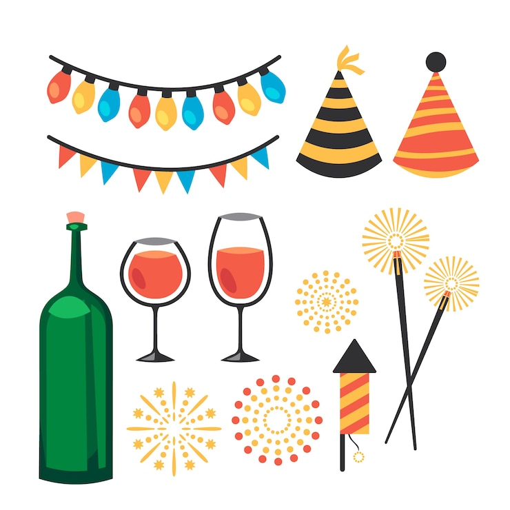 Free Vector new year party element collection in flat design