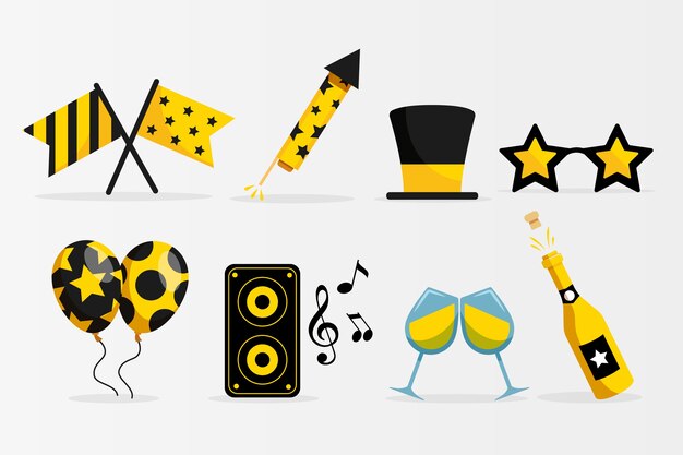 New year party element collection in flat design