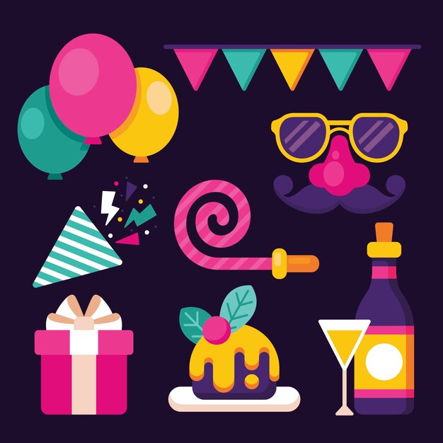 New year party element collection in flat design