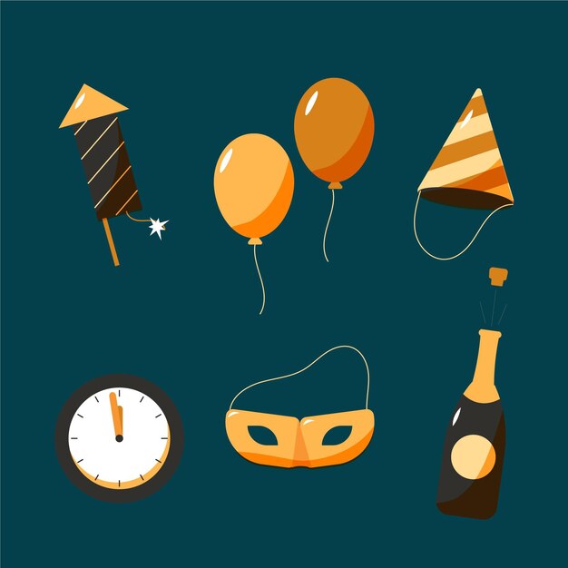 New year party element collection in flat design