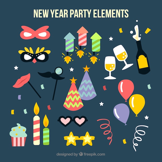 平面デザインの新年のパーティー要素