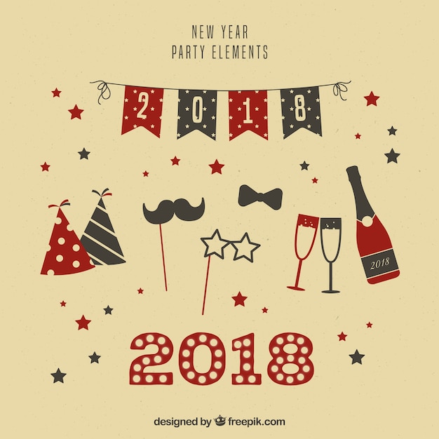 Free vector new year party elements in vintage style