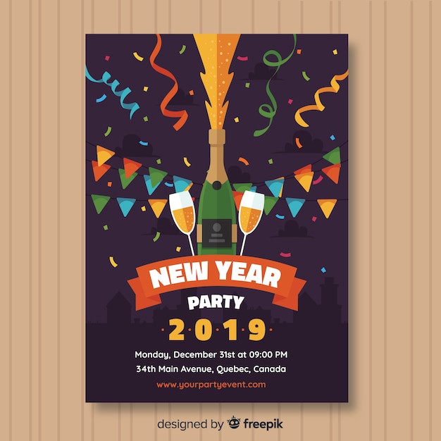 New year party flat poster