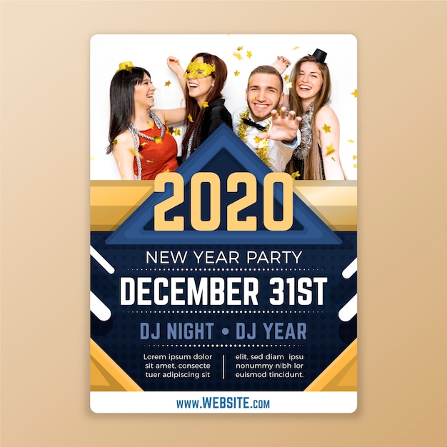 New year party flyer template with image