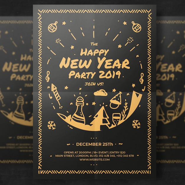 Free vector new year party flyer template