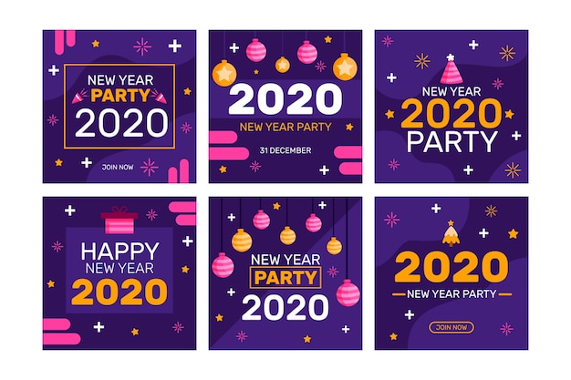 Free vector new year party instagram post collection