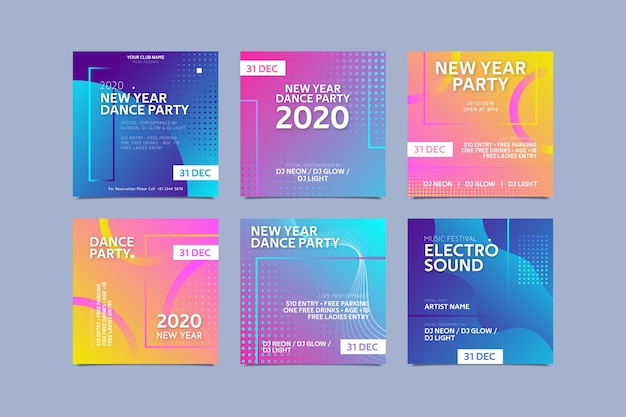 Free vector new year party instagram post collection