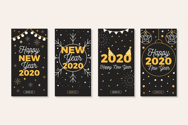 Free vector new year party instagram story collection