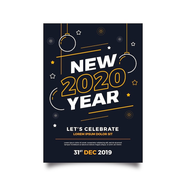 Free vector new year party poster template in outline style