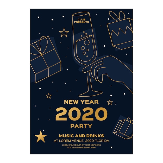 Free vector new year party poster template in outline style