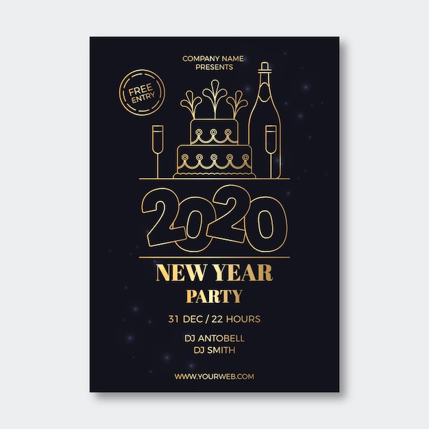 Free vector new year party poster template in outline style