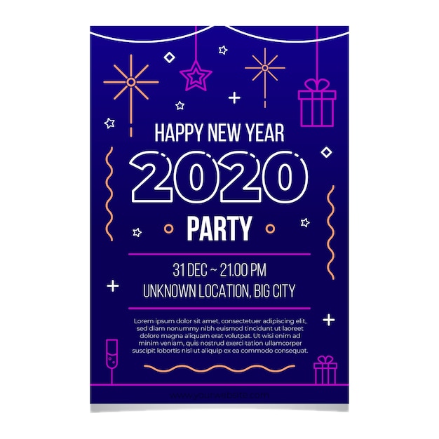 Free vector new year party poster template in outline style