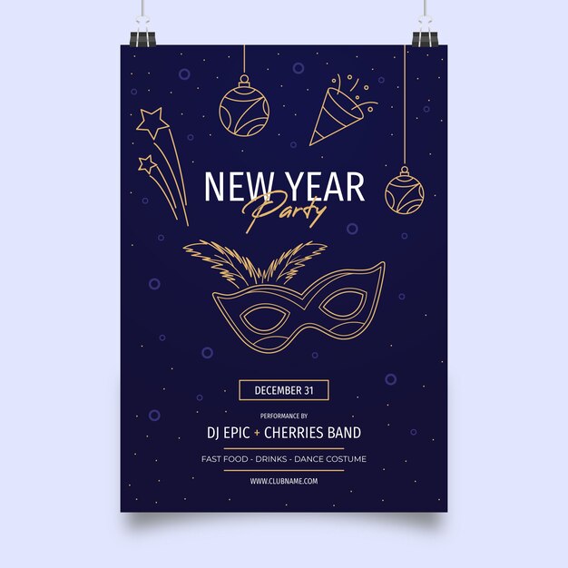 New year party poster template in outline style