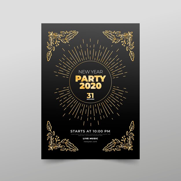 New year party poster template in outline style