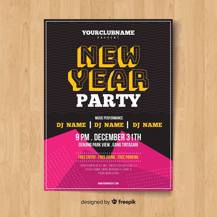 Free Vector new year party poster template with geometric shapes