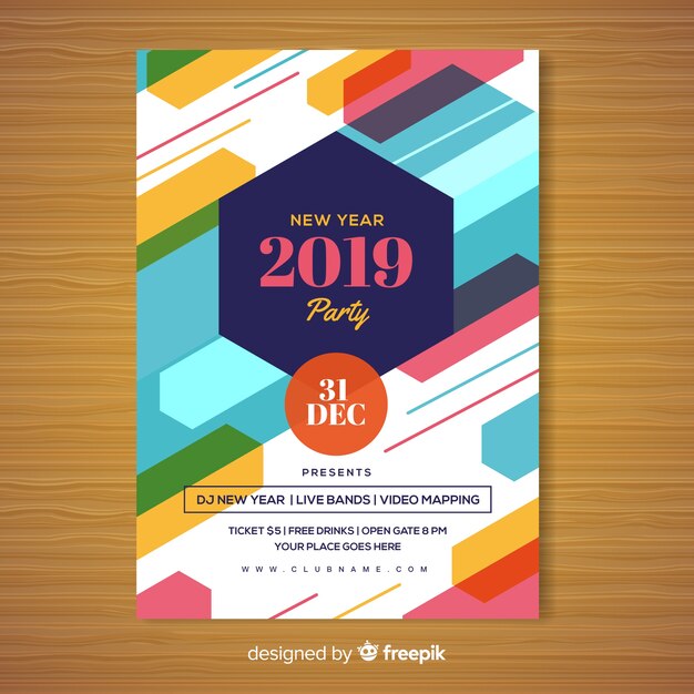 New year party poster template with geometric shapes