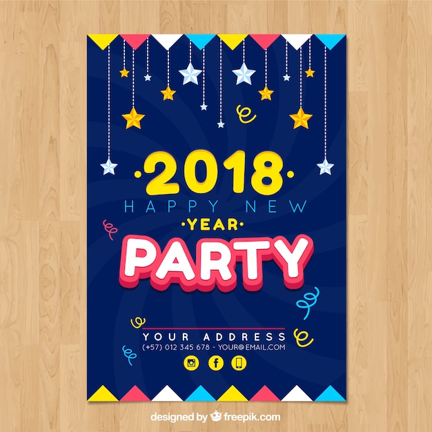 New Year Party Poster with Stars Free Vector Download