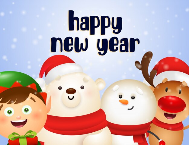 New Year postcard design with cartoon reindeer